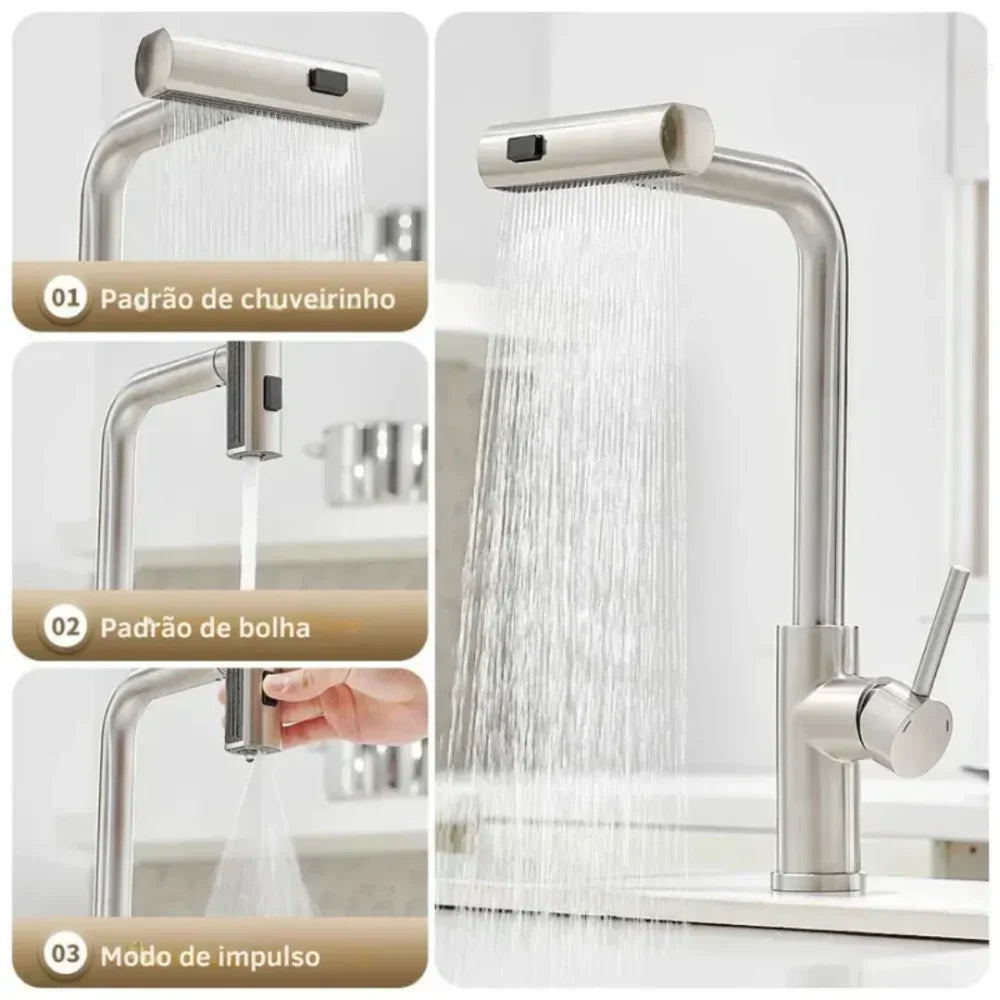 Torneira Cascata Flexível Multifuncional para Cozinha - Decorize